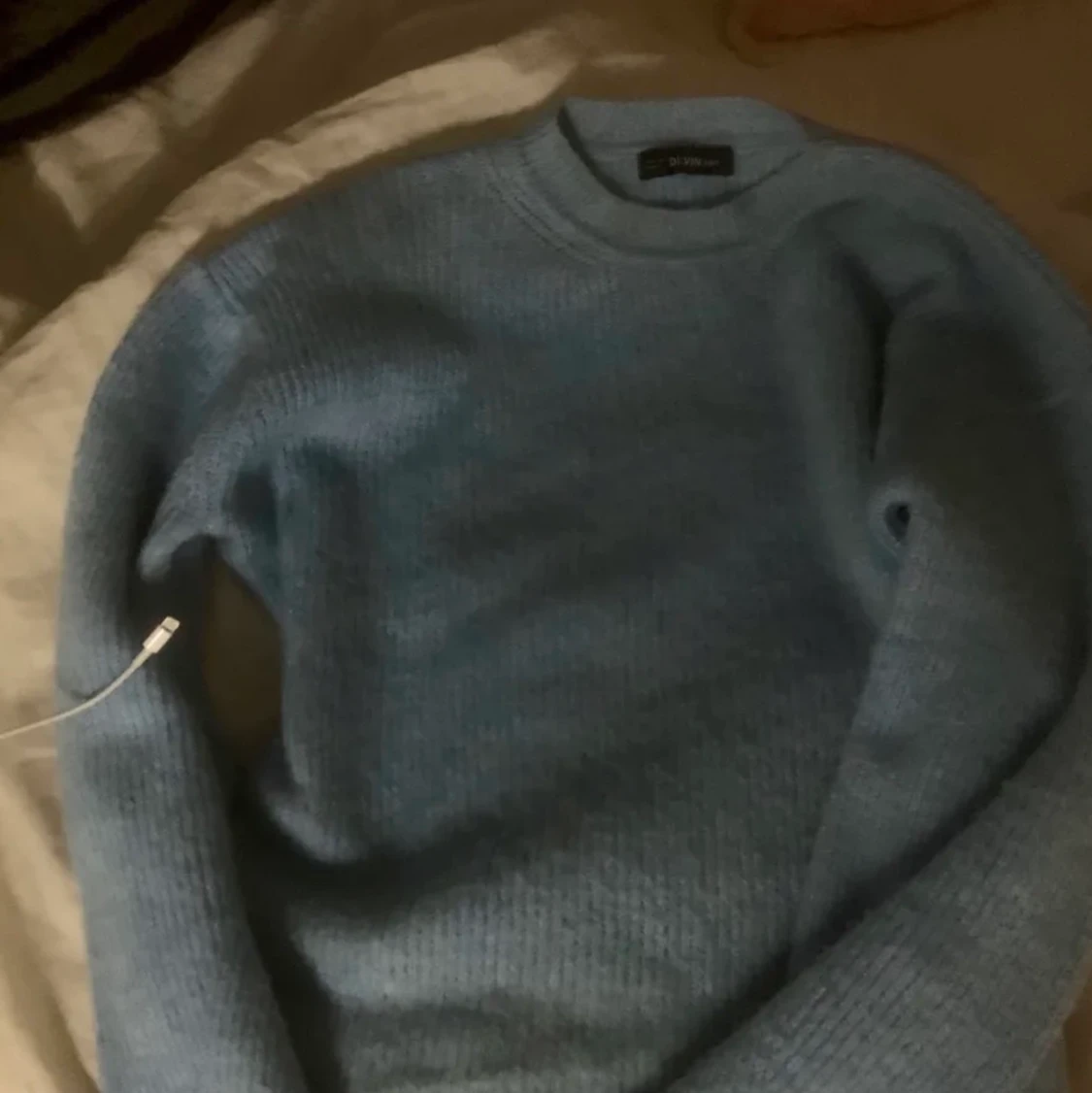 Blå stickad tröja - 90