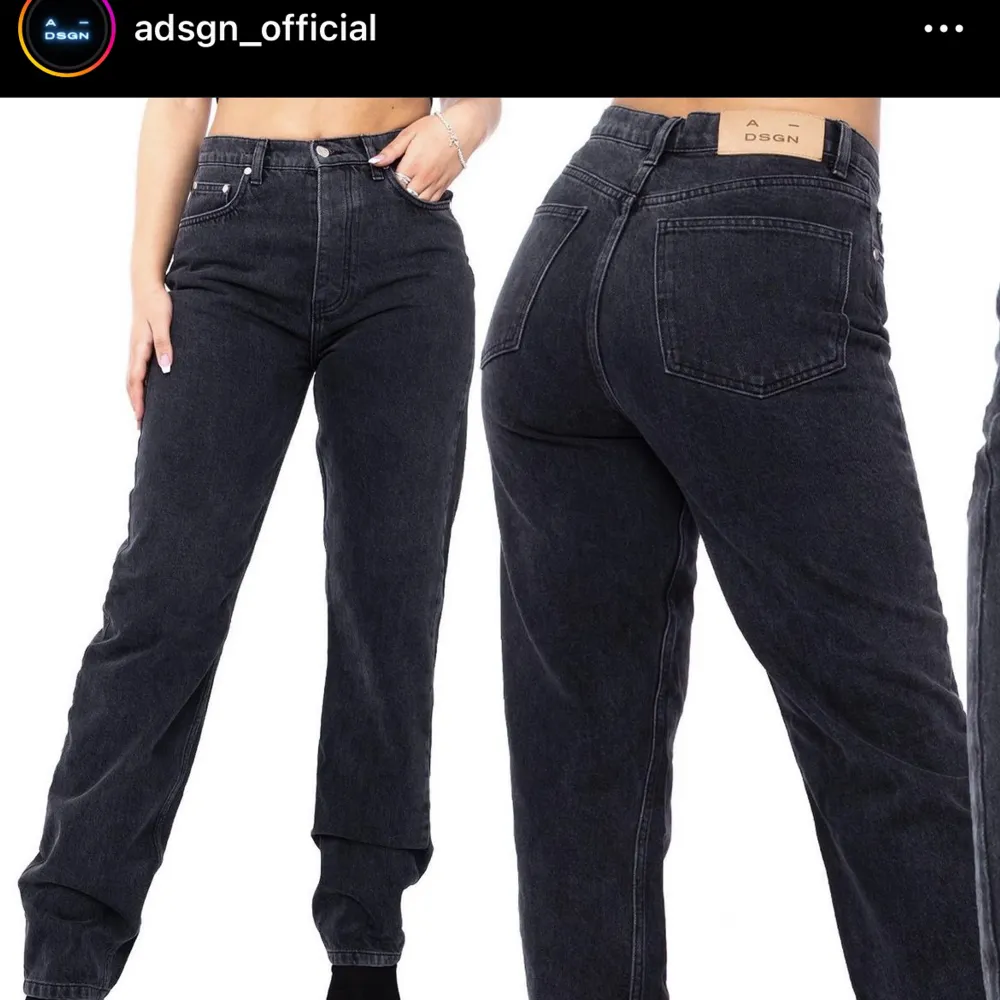  Alice Stenlöfs märke A-dsgn.  Långa och sitter riktigt bra i baken.  Säljer p.g.a dom blivit för små. Bland de första jeansen A-design släppte = ur sortiment!! Passa på! Använda max 3 gånger.  Nypris: runt 900?    (bilder från A-dsgn’s instagram). Jeans & Byxor.