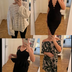 Billigt Klädespaket  - En proppfull kasse med massa kläder bla. 3 fin klänningar från Nelly, 3 kjolar, en stickad tröja, 2 off shoulder blusar, 1 satin blus, tunikor, strand coverup osv  Kläderna är i M-L ALLT FÖR 200kr