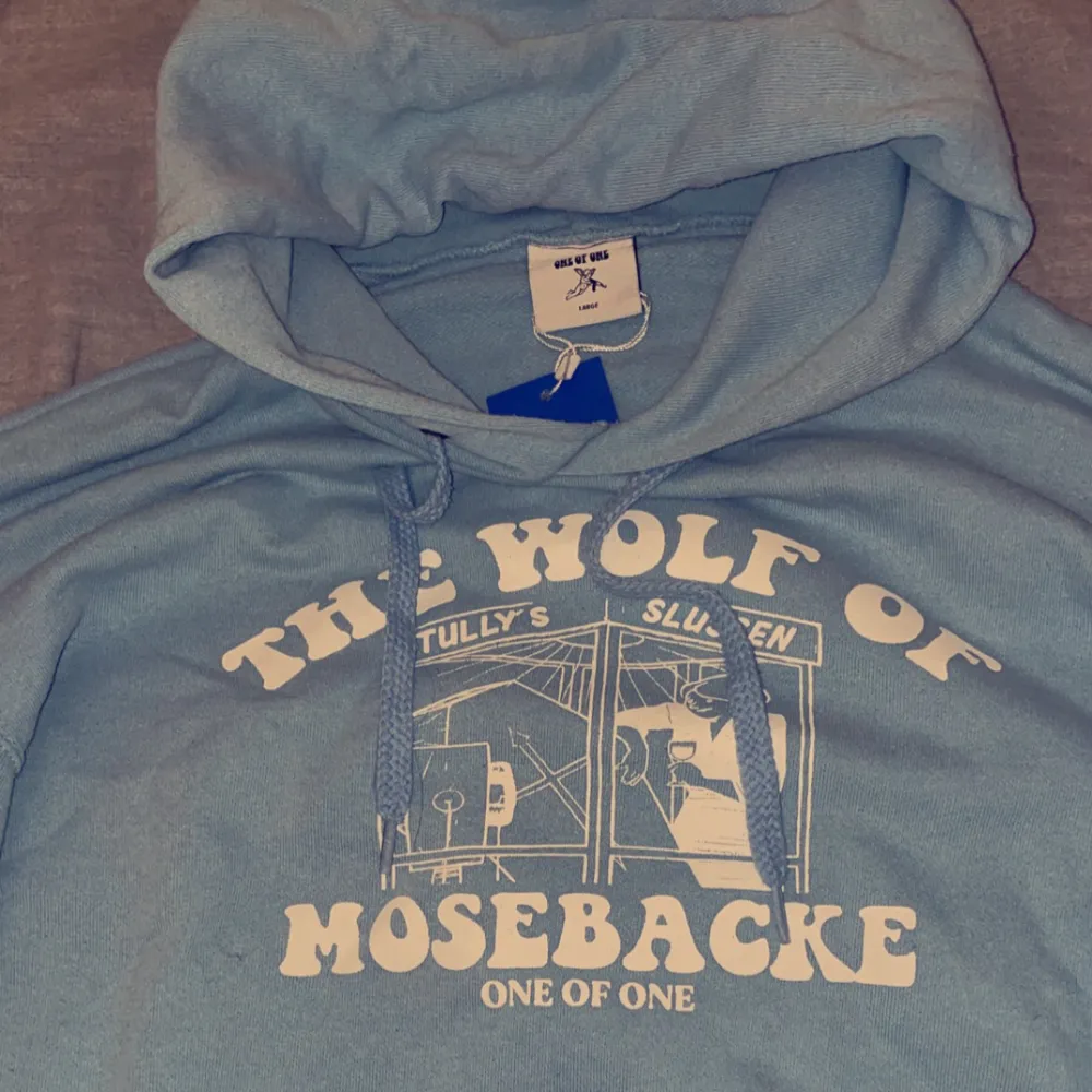 ”The Wolf Of Mosebacke” One of one ljusblå hoodie i storlek L och nyskick!. Tröjor & Koftor.