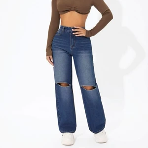 Raka blåa byxor med hål - Helt nya Snygga raka byxor i storlek XS