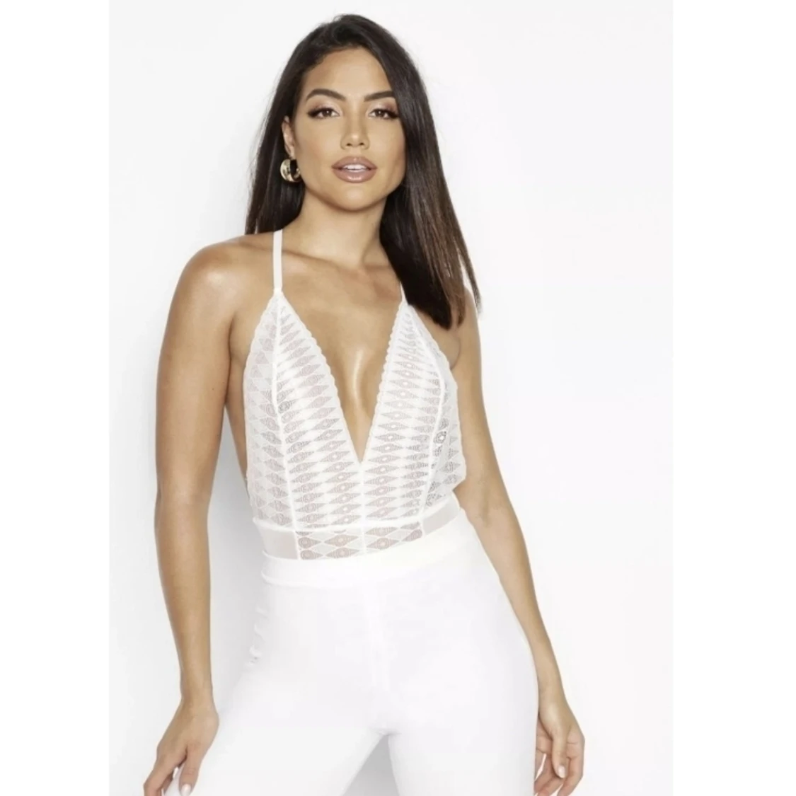 Ny. Vit Mesh&Lace Bodysuit Strl L - 90