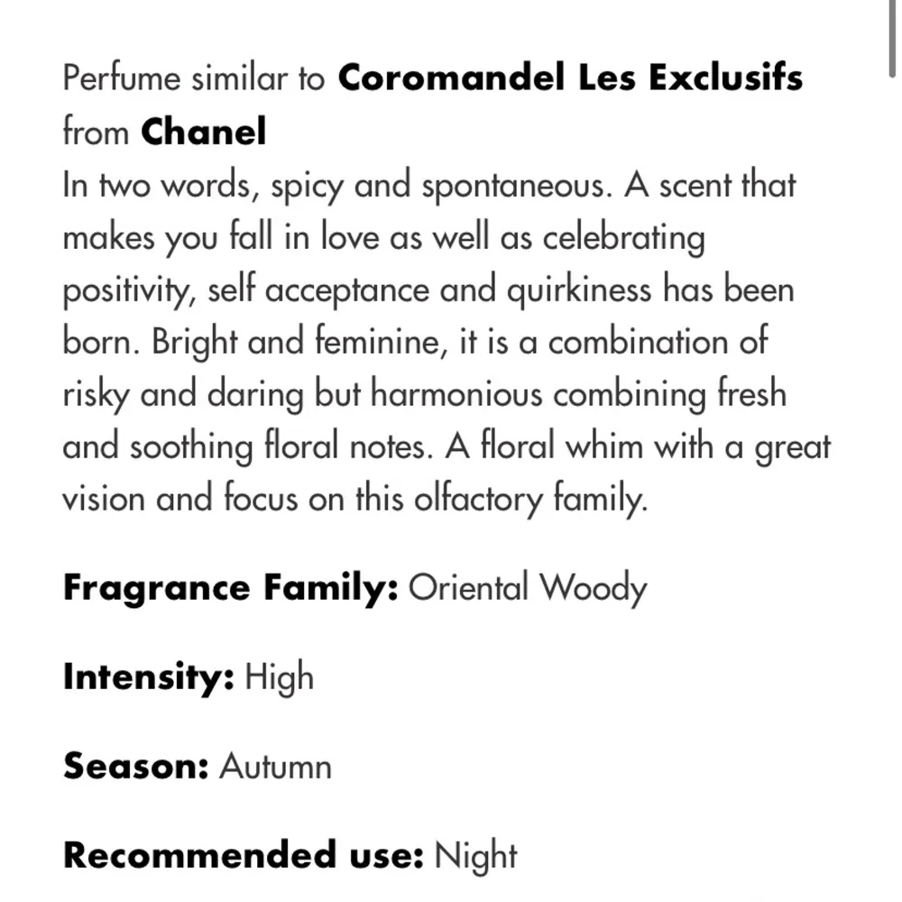 Coromandel Les Exclusifs av Chanel dupe från Divain🌻 Helt ny, inplastad i förpackning. Fick provest med, men för mycket citrus o inte riktigt min smak, därvid säljer:)  . Övrigt.