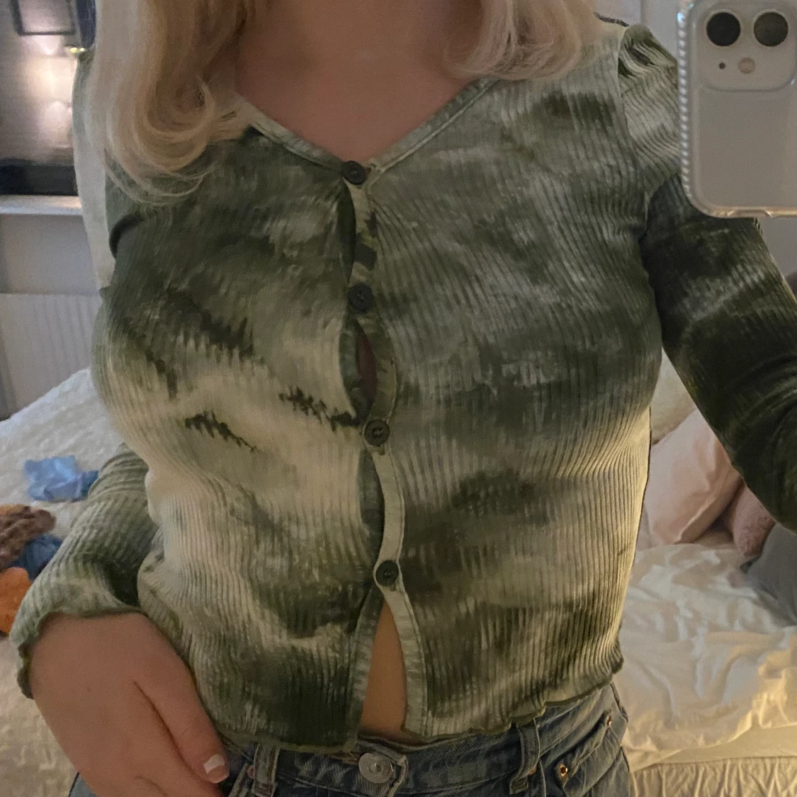 Grön/ vit kofta - 90