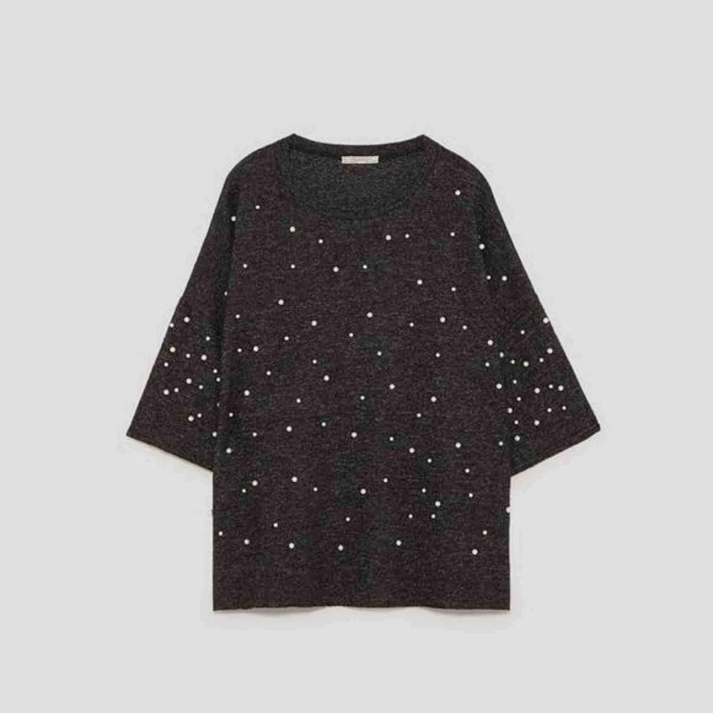 Mörkgrå sweatshirt från Zara med creme frägade pärlor i storlek S. Dm för mer info/intresse ☁️. Stickat.