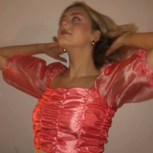 Organzatopp - Rosa organzatopp med puffärmar! Från Nasty Gal, använd en gång så i princip i nyskick. Frakt 40kr