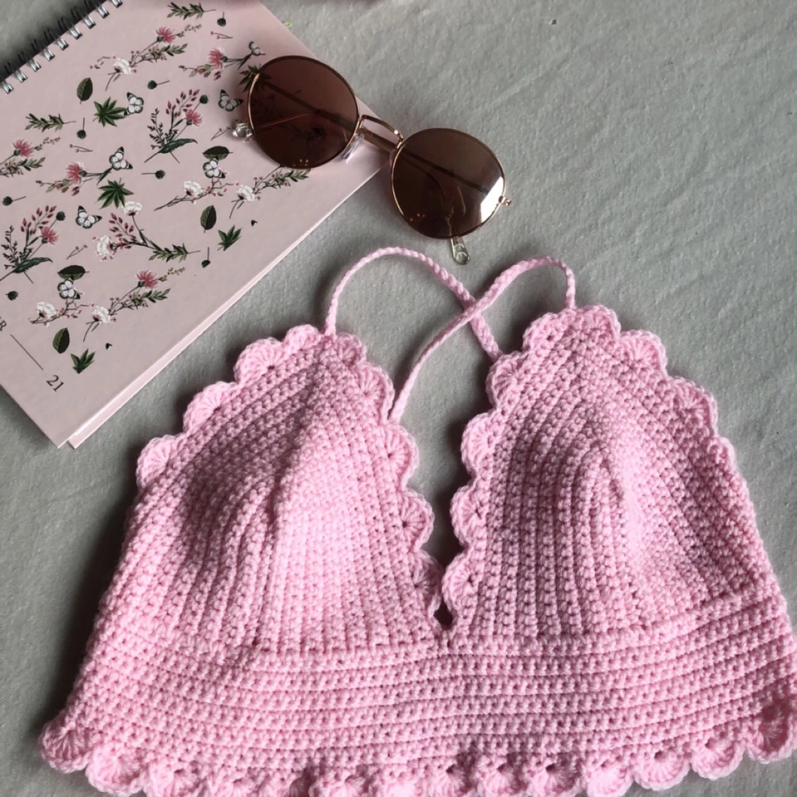 Virkad shell top i rosa