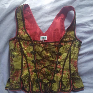 Korsett vintage guldig - Episk korsett med stenar och vackert mönstrat tyg. Passar S-M.