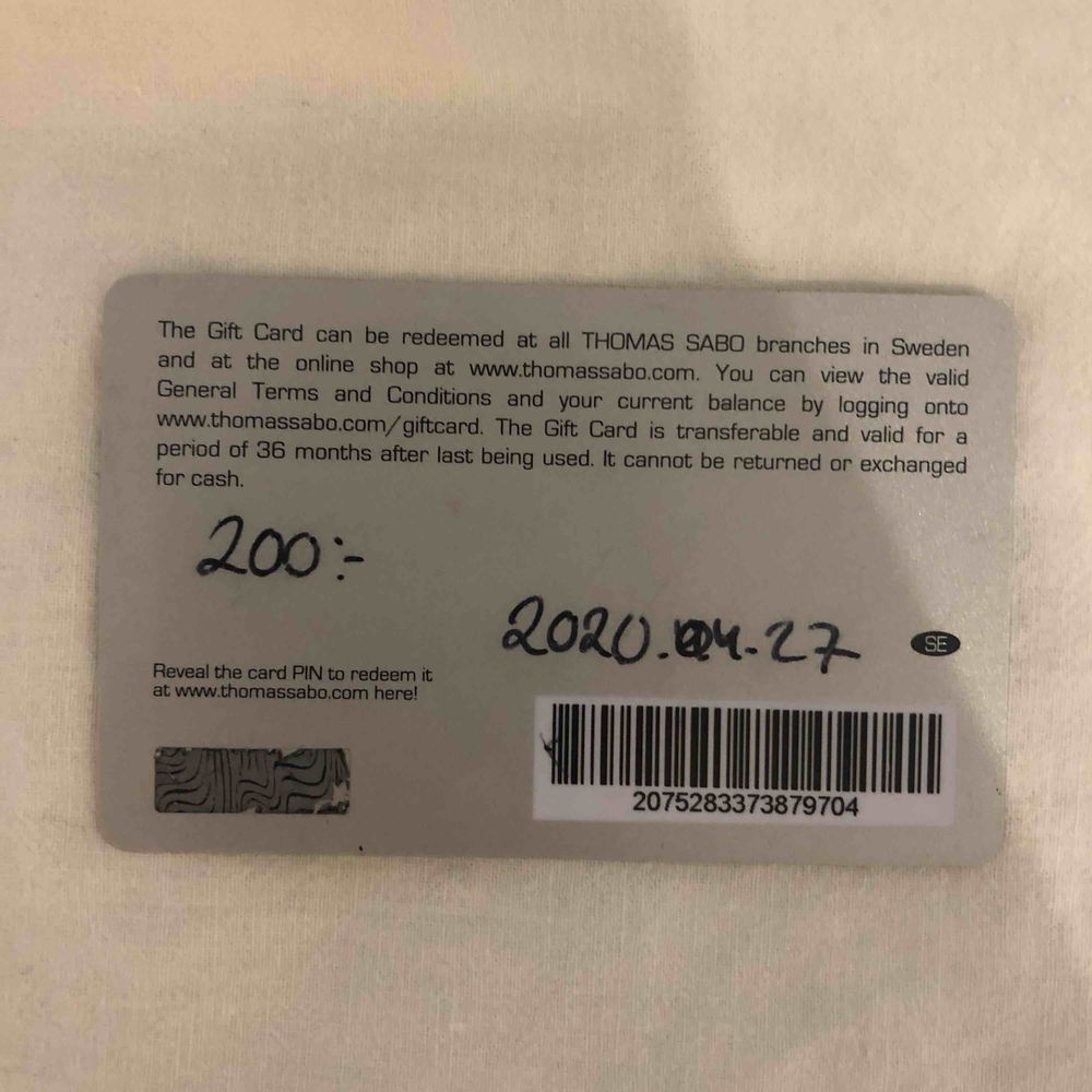 Ett Thomas Sabo presentkort på 200kr går ut i april 2020! Pris är 100kr!. Övrigt.