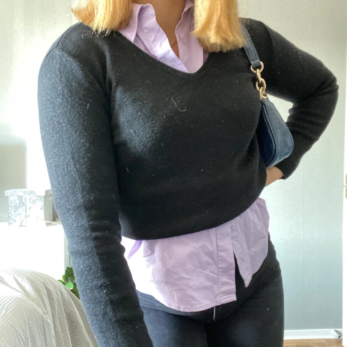 Stickad svart tröja - 90