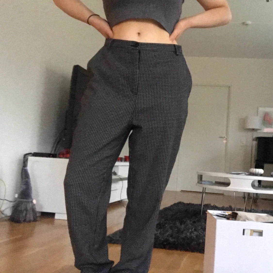 Svart-rutiga kostymbyxor