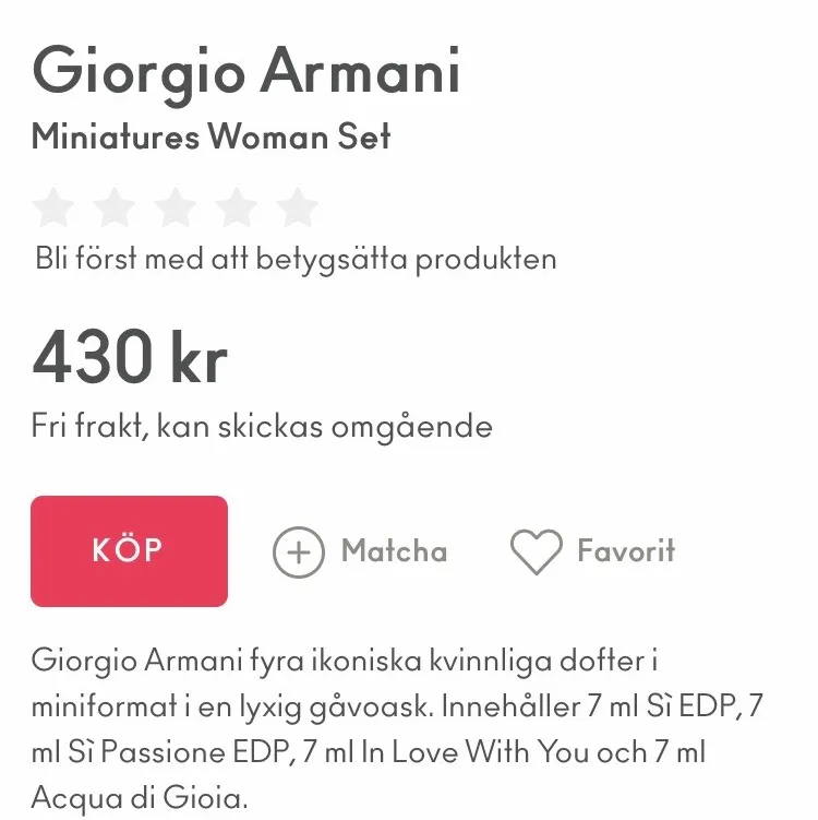 Giorgi Armani Miniatures Woman Set . Finns att hämta i Göteborg. Kan även skickas , köparen står för frakt 63kr. Tar endast swish. Parfym.