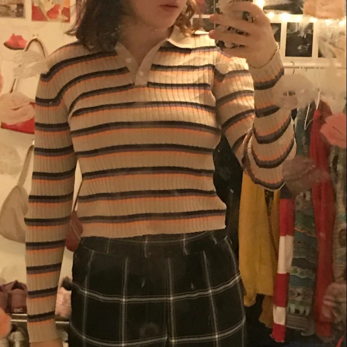 långärmad randig koft-tröja