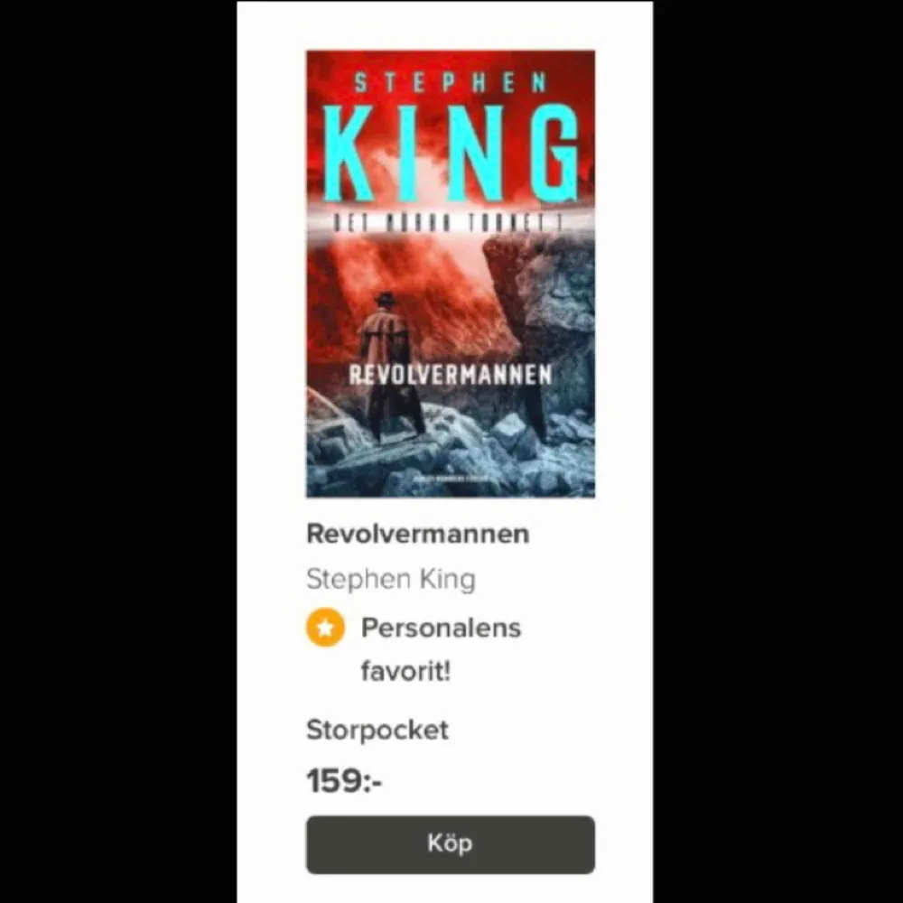 Säljer denna storslagna bok från Stephen King! Första delen i serien ”Det mörka tornet”. Säljer pga den är oläst! Öppet för prut! Betalas med Swish och köparen står för frakten☺️📚 . Övrigt.