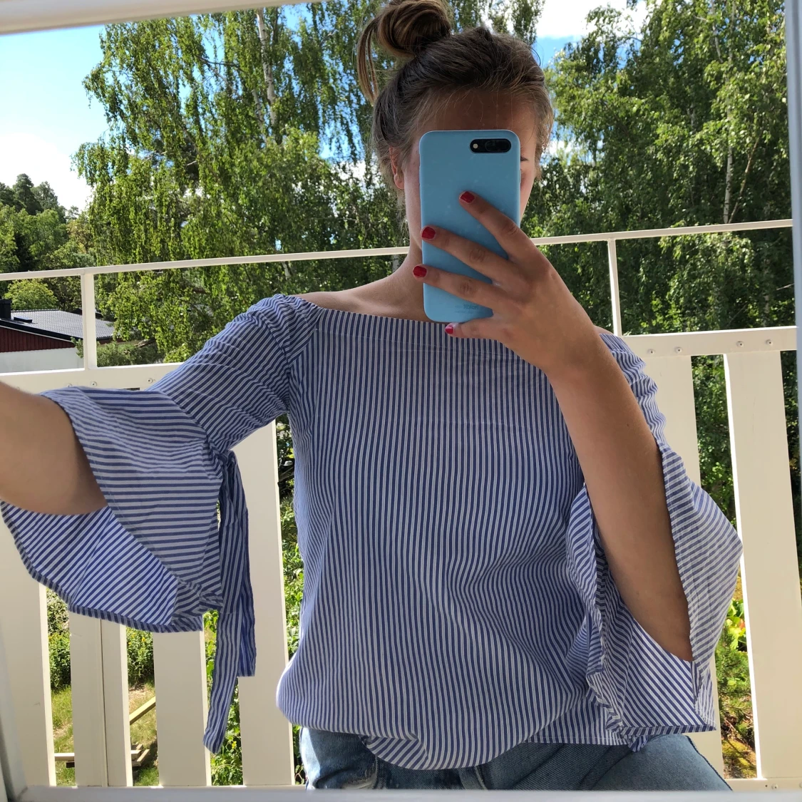 Hm blå/vit blus 34 - 90