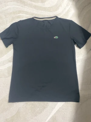 Svart t-shirt från Lacoste - Klassisk svart t-shirt från Lacoste med den ikoniska gröna krokodilloggan på bröstet. T-shirten har rund halsringning och korta ärmar. Enkel och stilren design som passar till det mesta. Perfekt för dig som gillar en clean look. Skickas samma dag