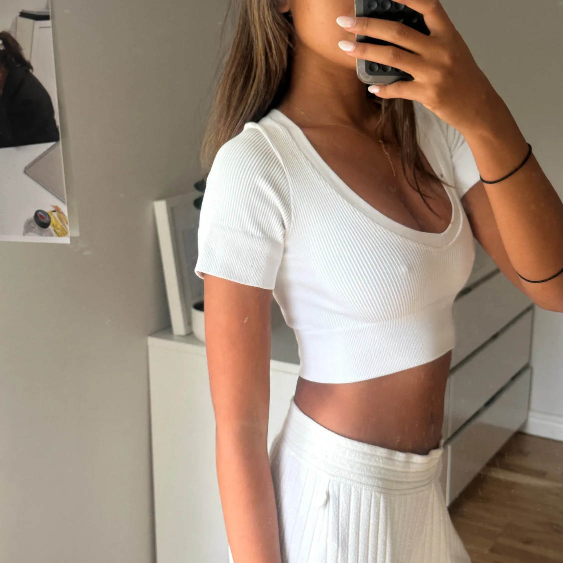 Vit ribbad croppad topp - 1