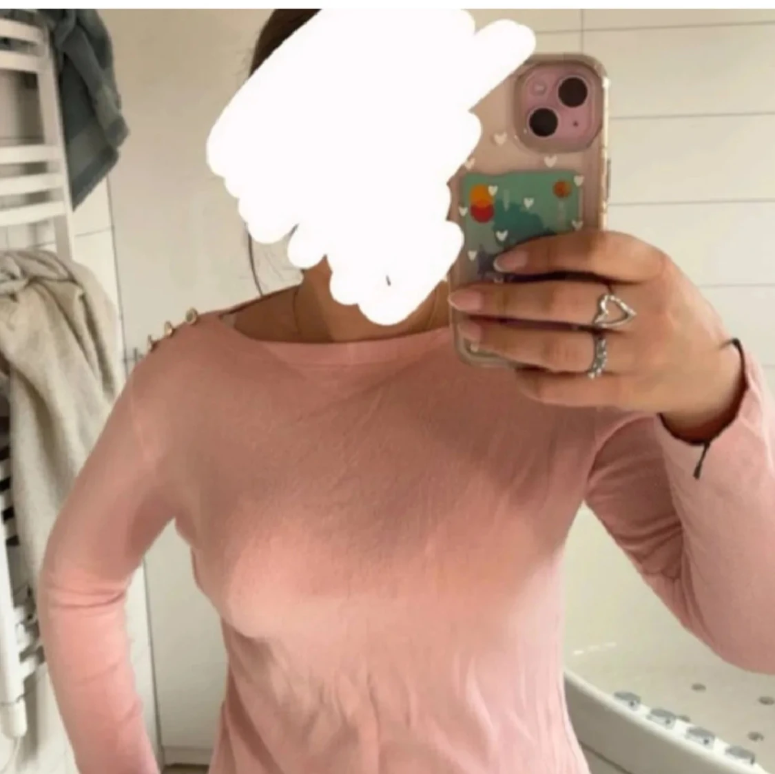 Ljusrosa långärmad tröja med knappar - 1