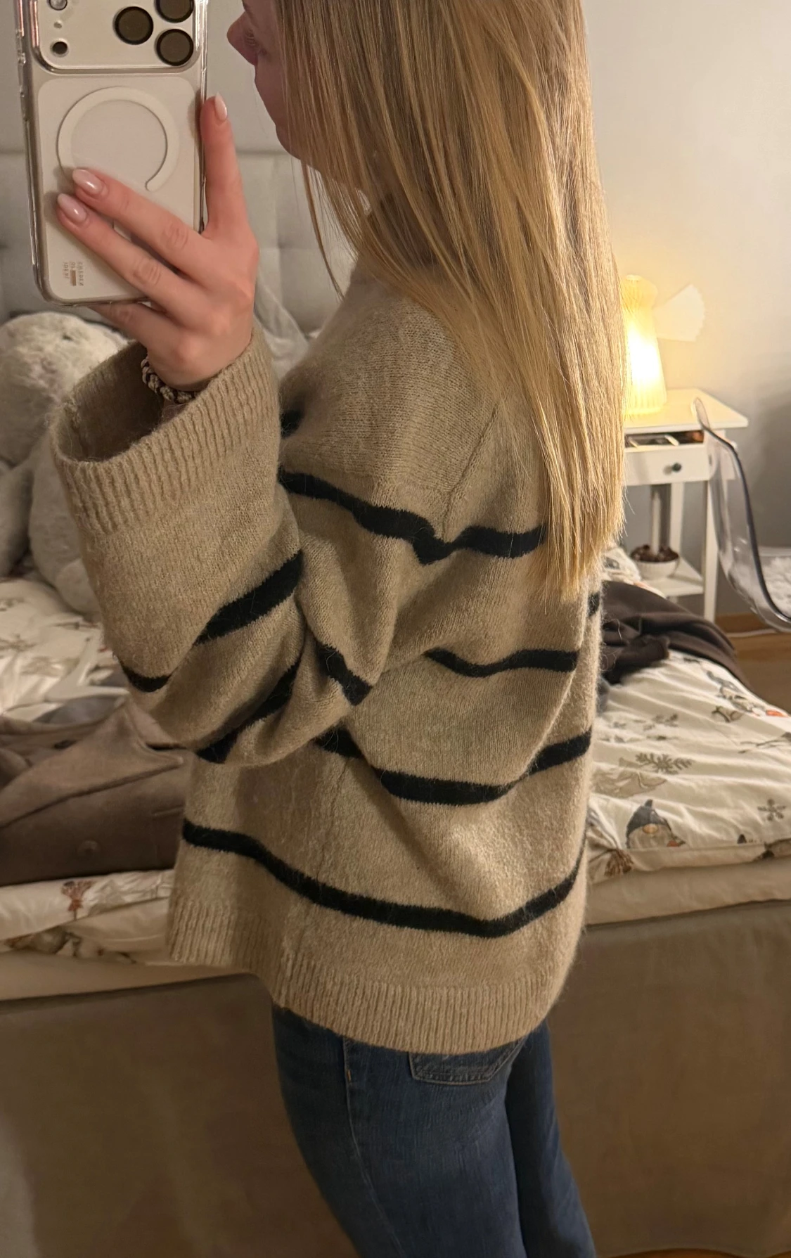 Beige stickad randig tröja - 3