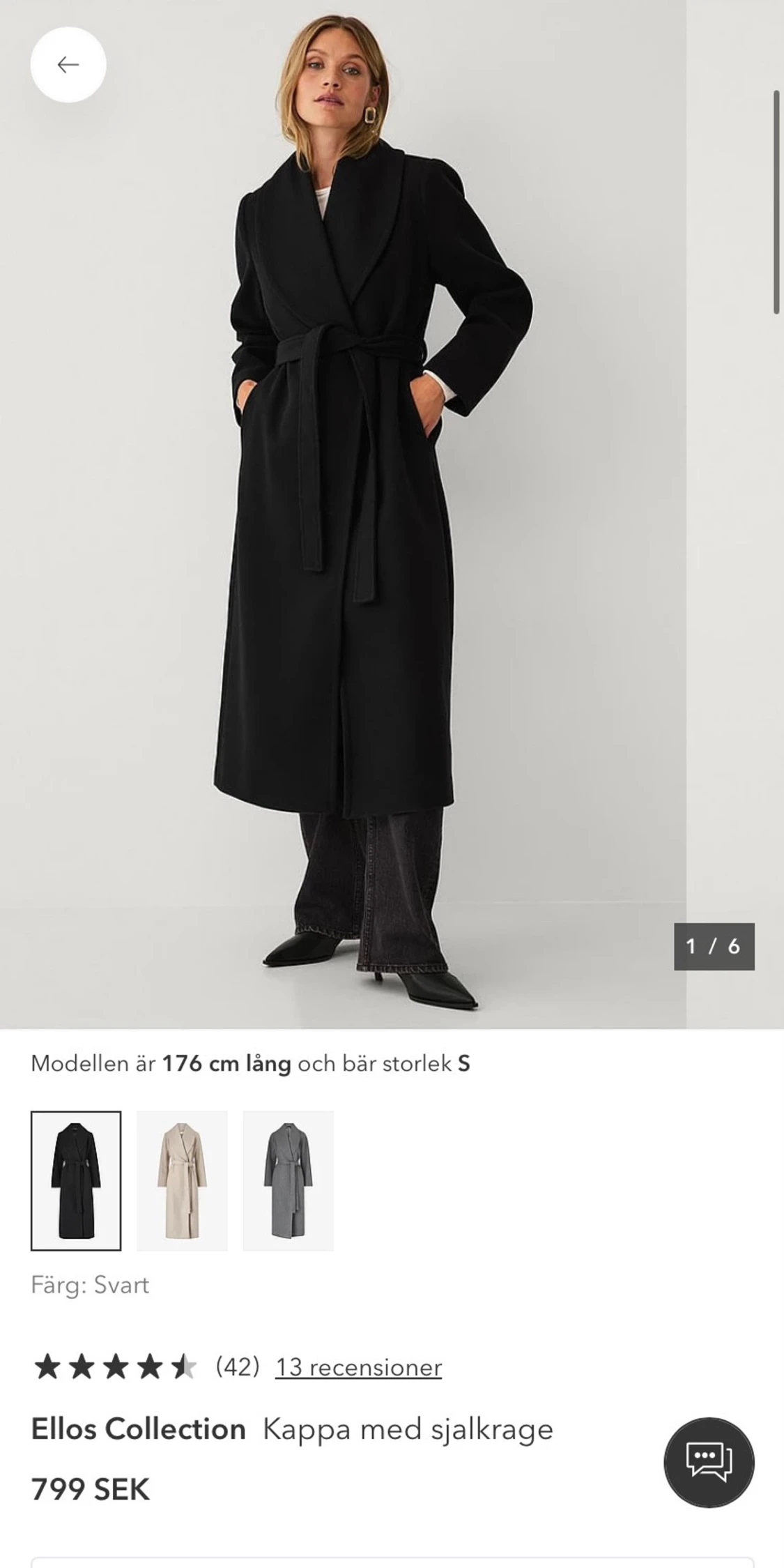 SÖKER!! Jag söker denna kappan från ellos- Svart kappa med sjalkrage, I storlek 36/s från Ellos-