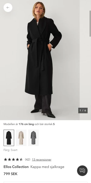 SÖKER!! Jag söker denna kappan från ellos- Svart kappa med sjalkrage, I storlek 36/s från Ellos-  - SÖKER!! Jag söker denna kappan från ellos- Svart kappa med sjalkrage från Ellos- I storlek 36/s