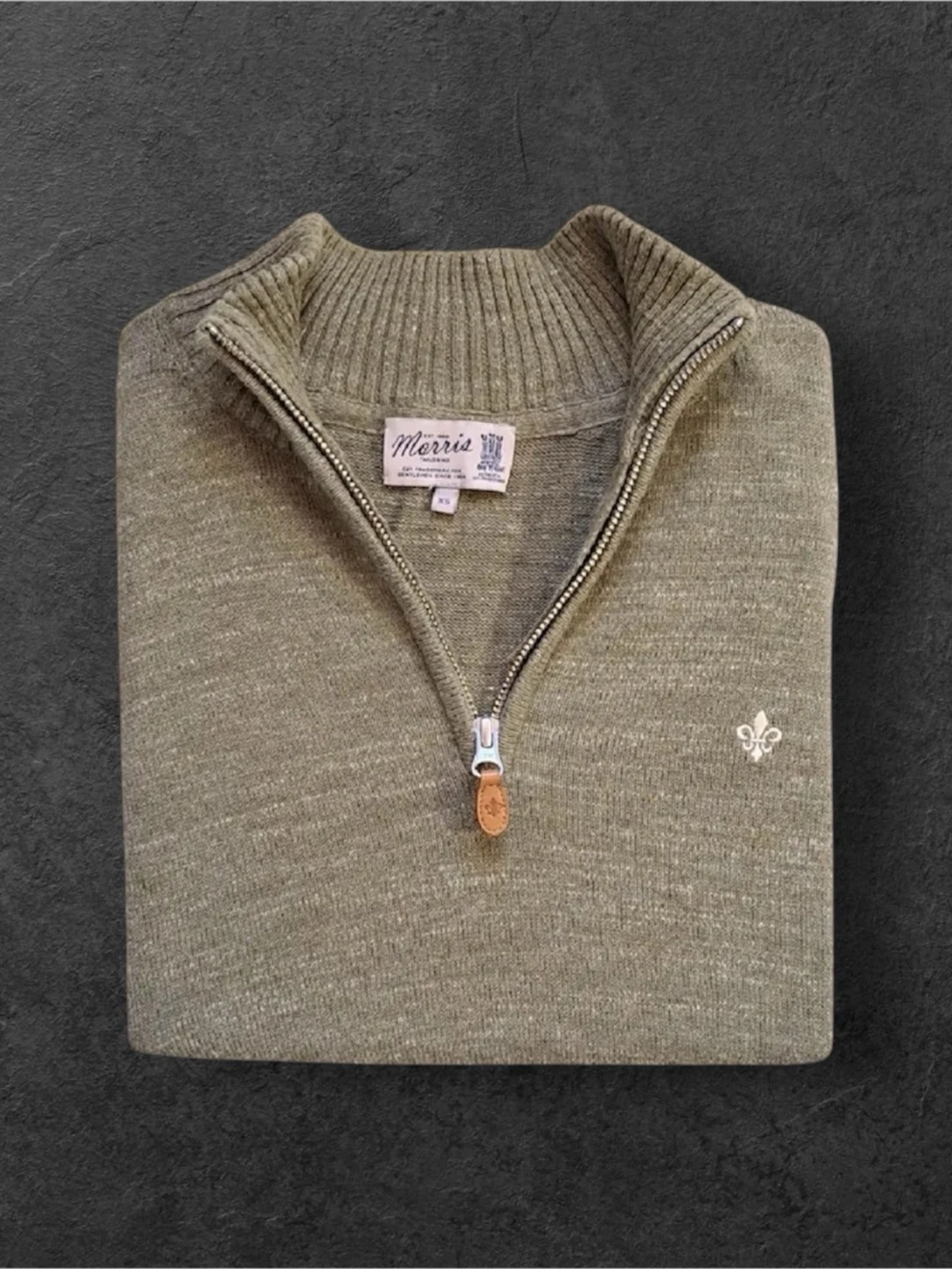 Olivgrön stickad half zip från Morris