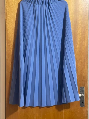 Ljusblå plisserad långkjol från Barley - Supersnygg ljusblå plisserad långkjol från Barley. Kjolen har ett elastiskt midjeband och är gjord i en mjuk mix av polyester och viskos. Perfekt för dig som vill ha en flowy och trendig look med mycket rörelse i tyget.