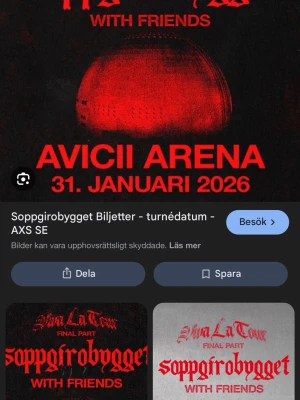 SOPPGIROBYGGET BILJET  - Säljer en stå plats biljet till soppgirobygget 2026 31 januari💕 Priset går att diskuteras 