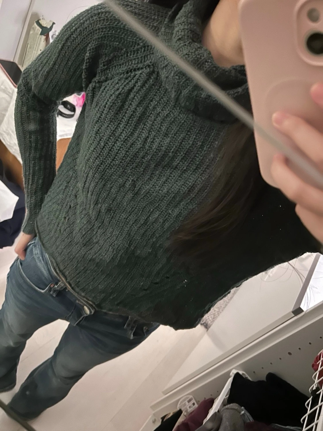 Mörkgrön stickad polotröja - 1