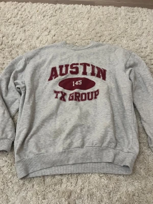 Sweatshirt - Grå med mörk rött tryck på framsidan sweatshirt från Asos. Använd men i fint skick. Säljer då den inte kommer till användning längre! Skriv om frågor.