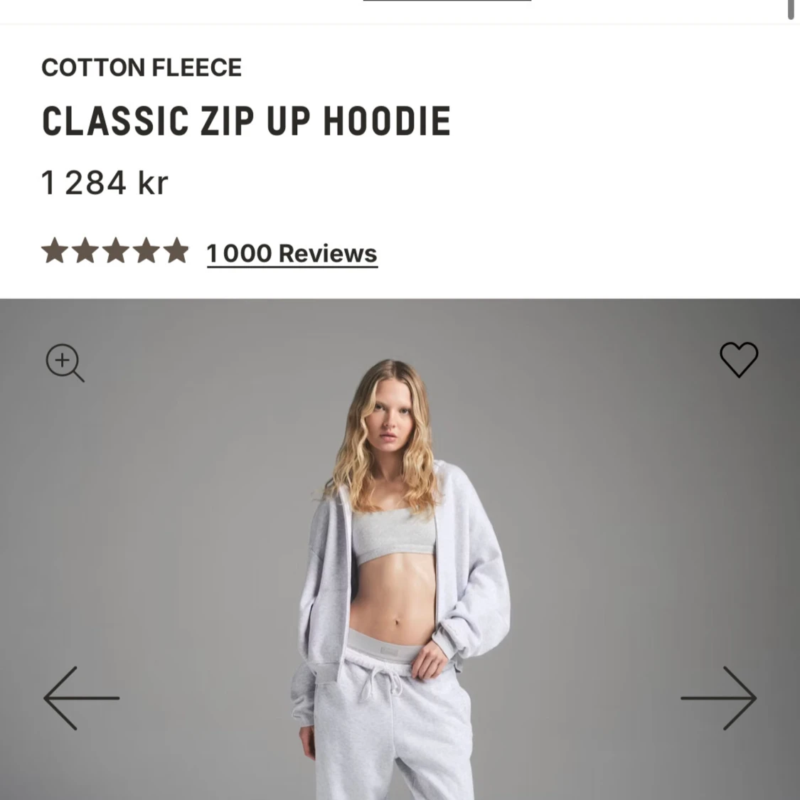 Skims grå zip hoodie i fleece