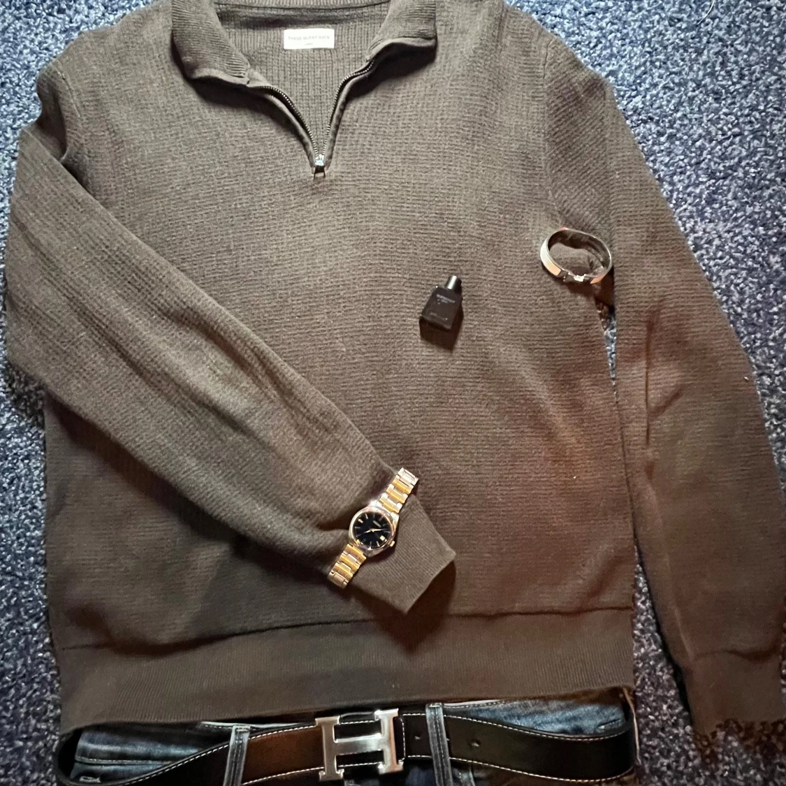 Brun stickad half zip från These Glory Days - 1