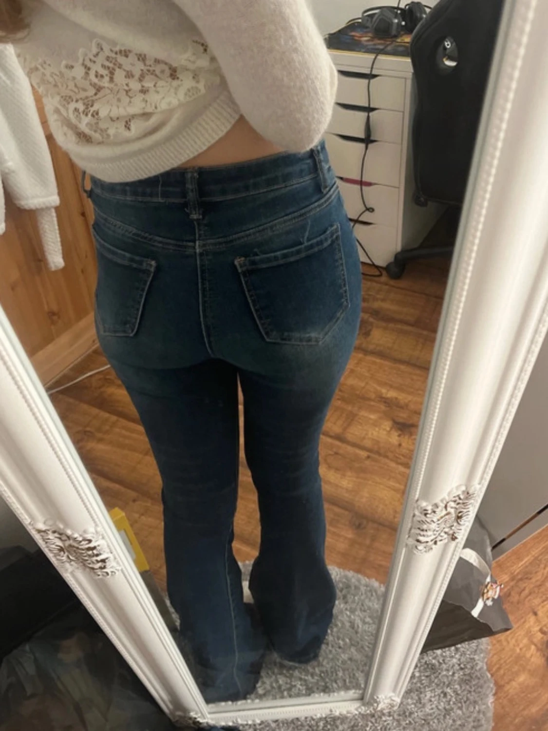 Mörkblå bootcut jeans med låg midja - 2