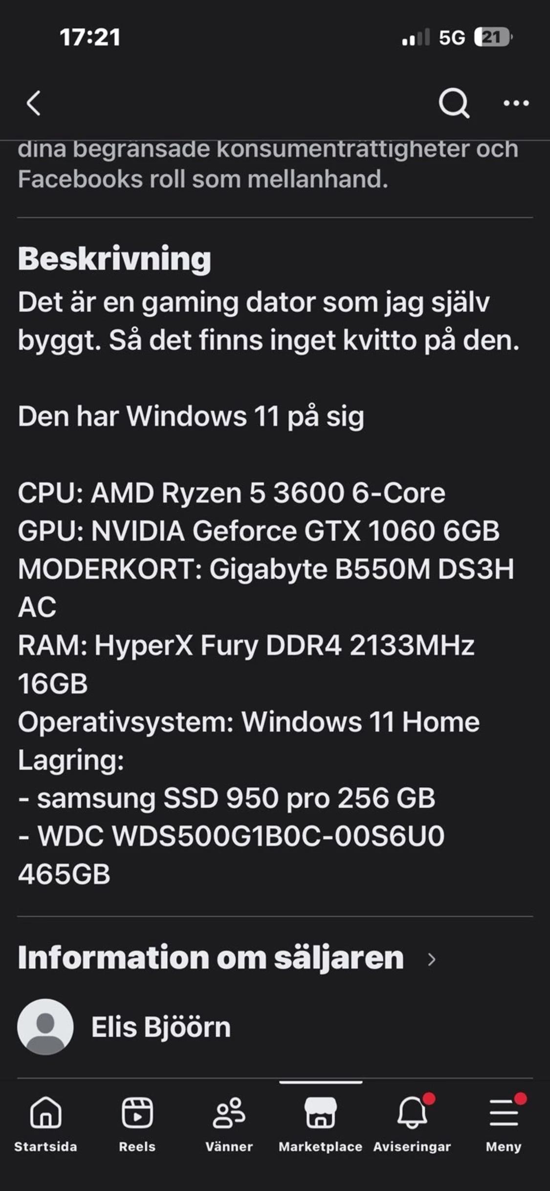 Gaming PC AMD Ryzen 5 3600/GTX 1060