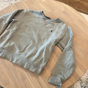 Grå sweatshirt från Polo Ralph Lauren - Klassisk grå sweatshirt från Polo Ralph Lauren med broderad marinblå logga på bröstet. Tröjan har rund halsringning, långa ärmar och är tillverkad i mjuk bomullsblandning med fleece på insidan. Perfekt för en chill och stilren look.