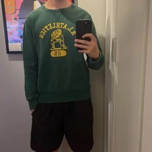 En grön Polo Ralph lauren collegetröja  - En grön Polo Ralph Lauren collegetröja med lila prickar och ett slitet tryck passar storlek S