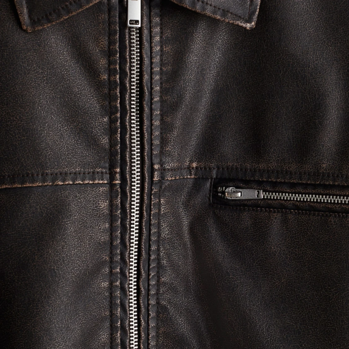 Mörkbrun  biker skinnjacka Loose fit H&M - 1