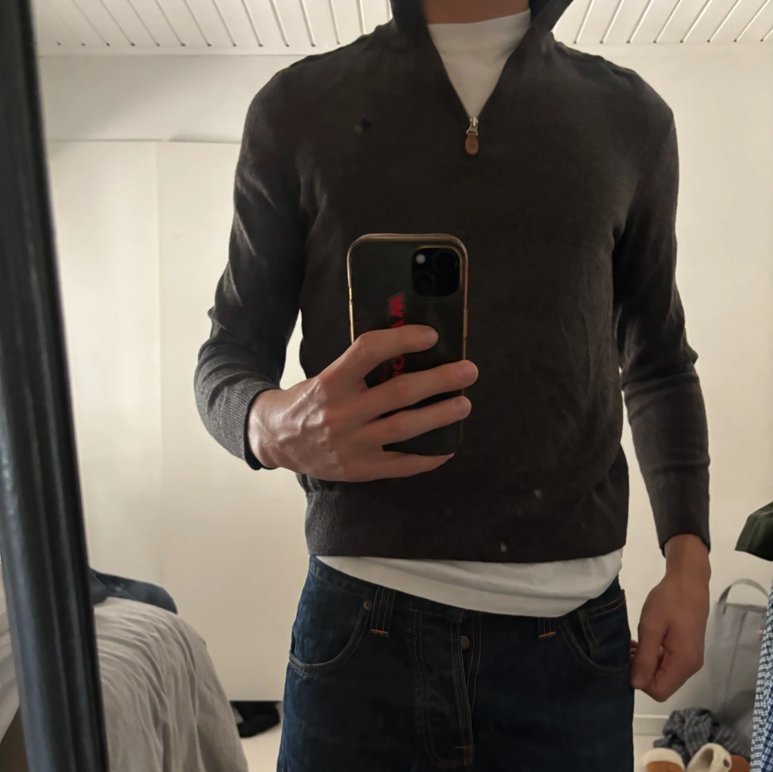 Mörkbrun half zip tröja Morris M