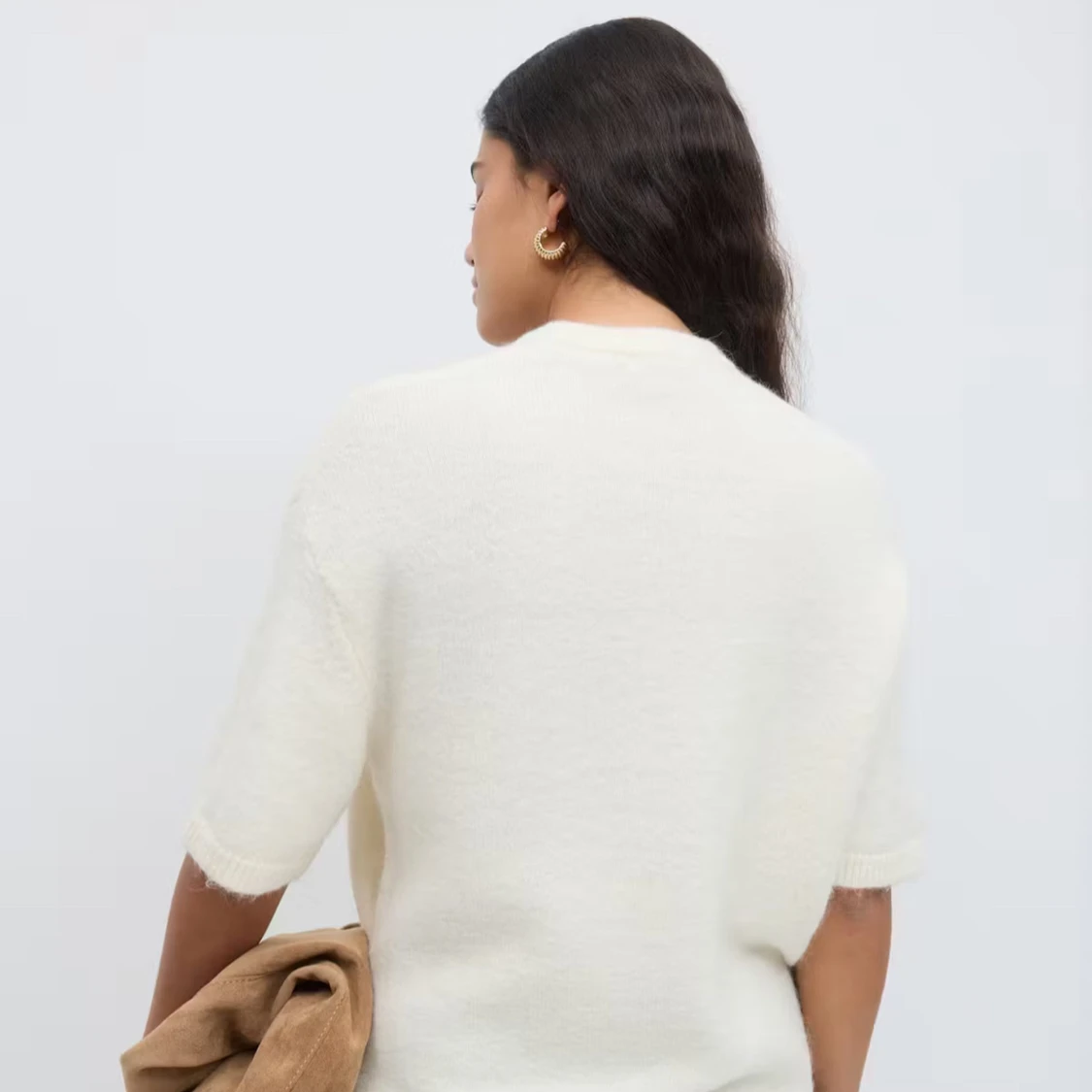 Vit stickad kortärmad tröja  - 1