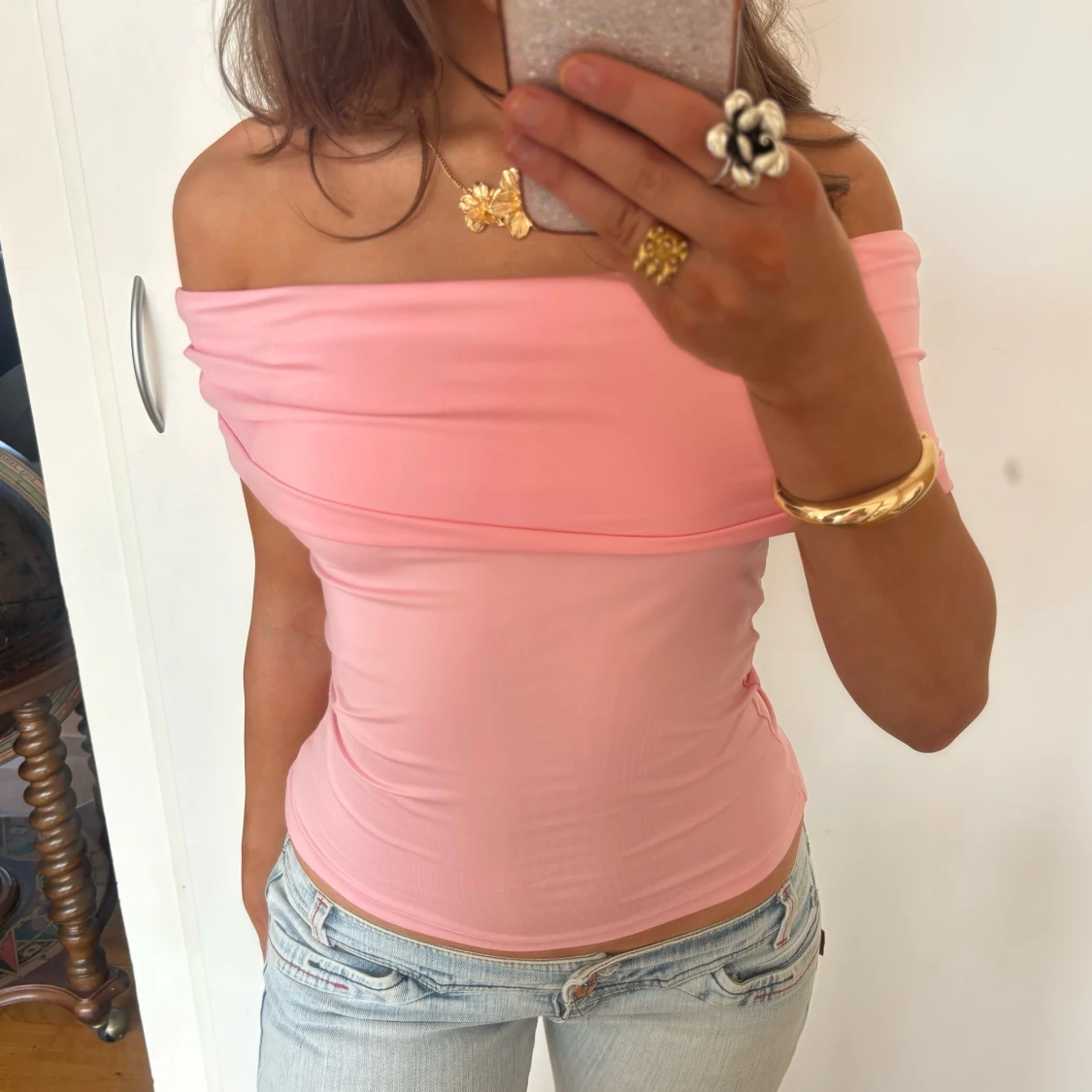 Off shoulder rosa topp - 1