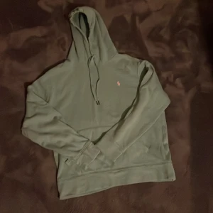 Mintgrön hoodie från Polo Ralph Lauren - Snygg mintgrön hoodie från Polo Ralph Lauren med klassisk huva och snörning. Tröjan har en broderad rosa logga på bröstet och är tillverkad i mjuk bomull. Perfekt för chill dagar och enkel att matcha med jeans eller joggers.
