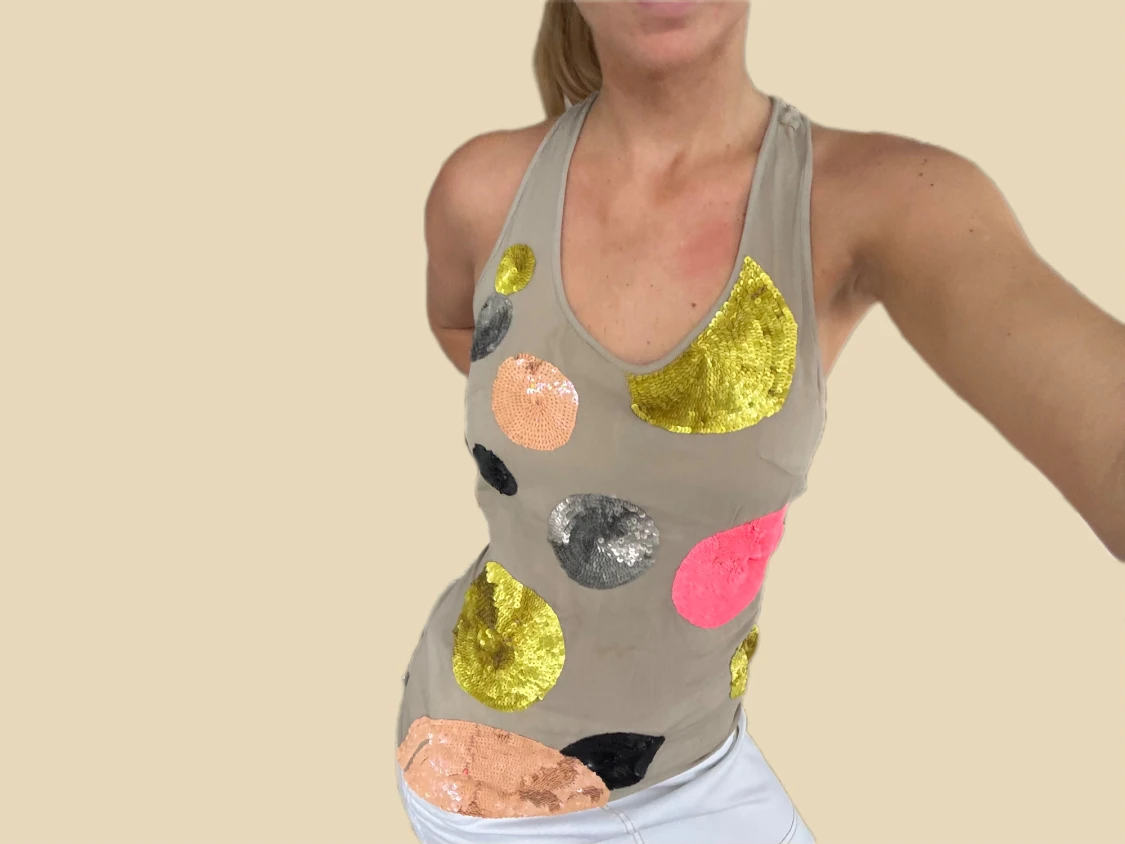 Vintage sidentopp paljetter 