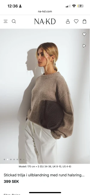 Beige stickad tröja från NA-KD - Supermysig beige stickad tröja från NA-KD med rund halsringning . Tröjan är i ullblandning. Aldrig använd men tvättad en gång. Som ny. 