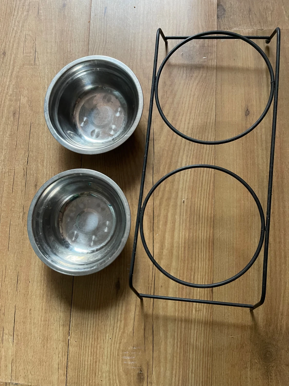 Dubbel matskål i rostfritt stål med ställ - 2