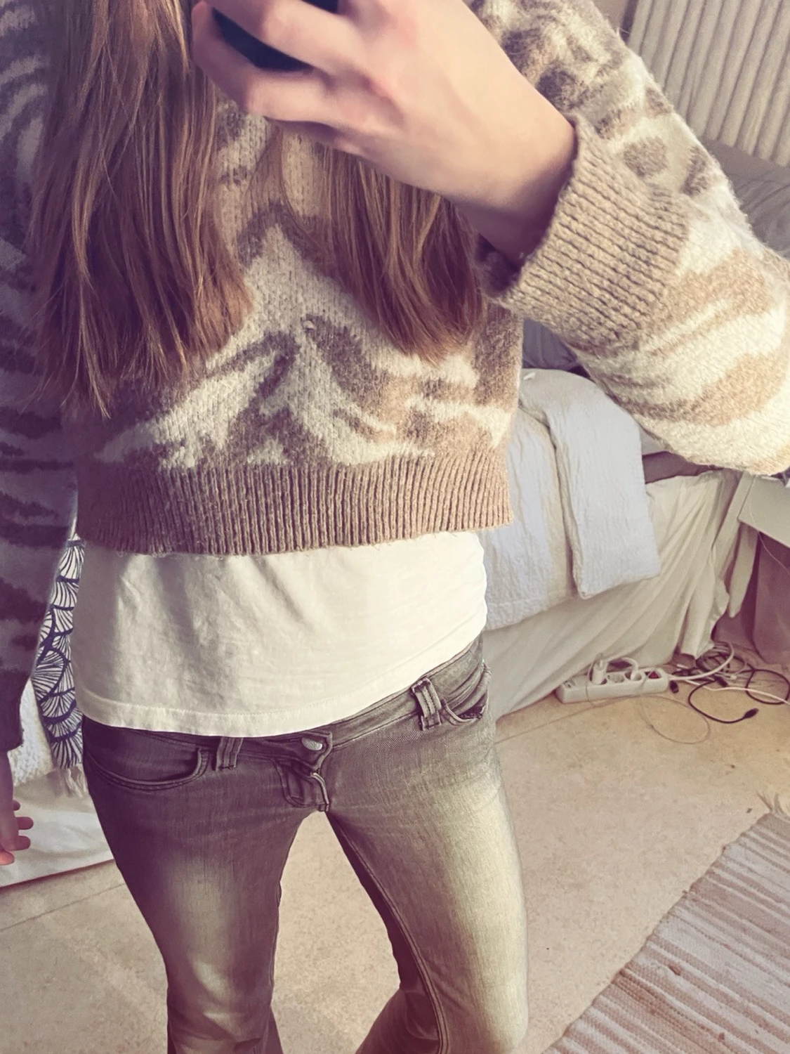 Beige zebramönstrad stickad tröja - 1