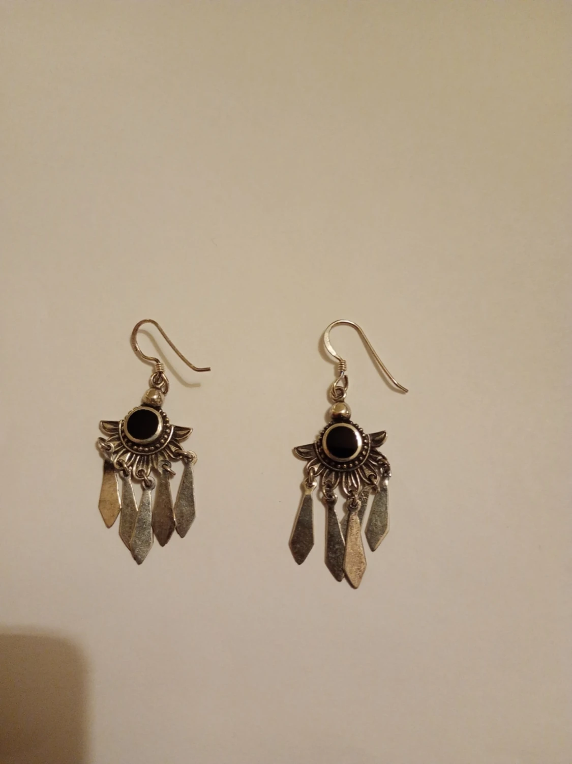 Vintage örhängen i silver 925 med hänge svart pärla  - 1