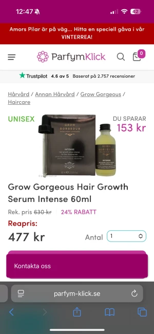 Grow Gorgeous Hair Growth Serum 60ml - Grow Gorgeous Hair Growth Serum Intense 60ml kommer i en stilren flaska och perfekt för dig som vill boosta håret med ett exklusivt serum. Kom privat för egna bilder och priset sänks vid snabbaffär, serumet är endast testad 1 gång så är inprincip helt ny