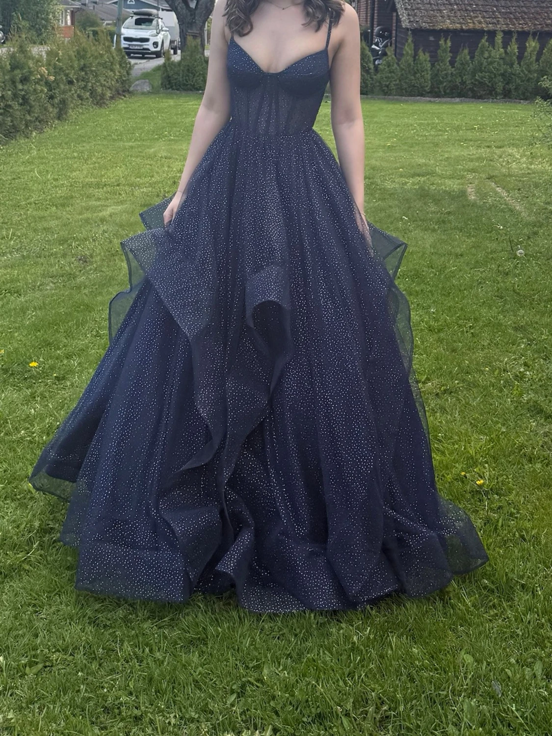 Marinblå glittrig balklänning - 3