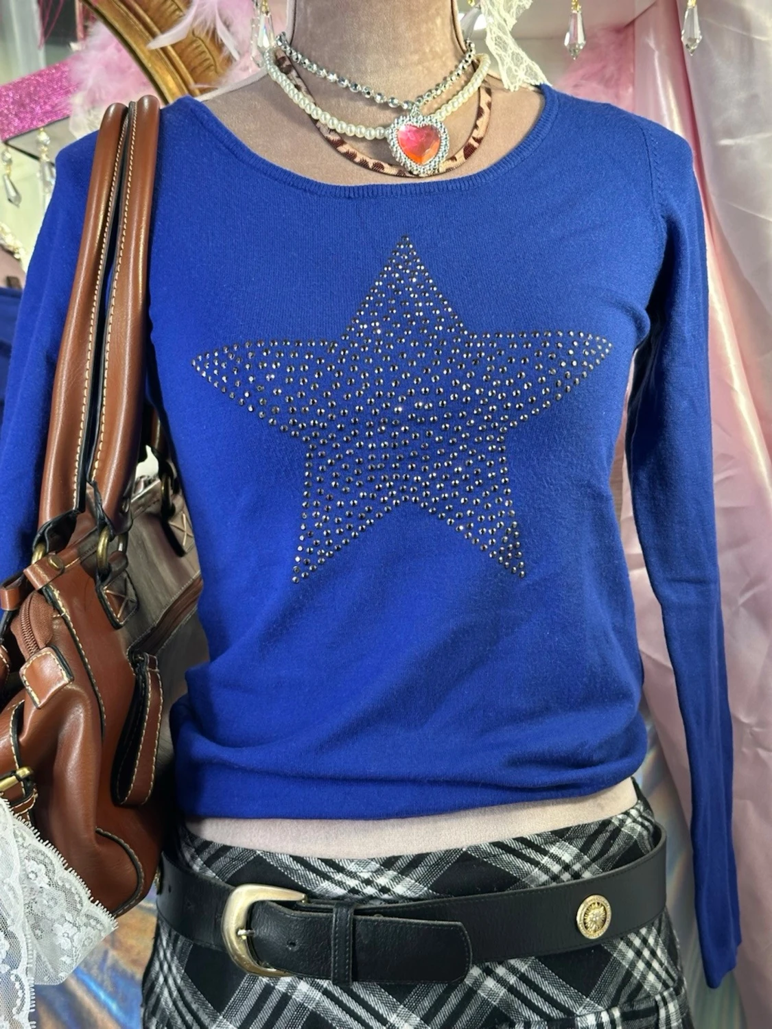 Kornblå offshoulder topp med stjärna - 4