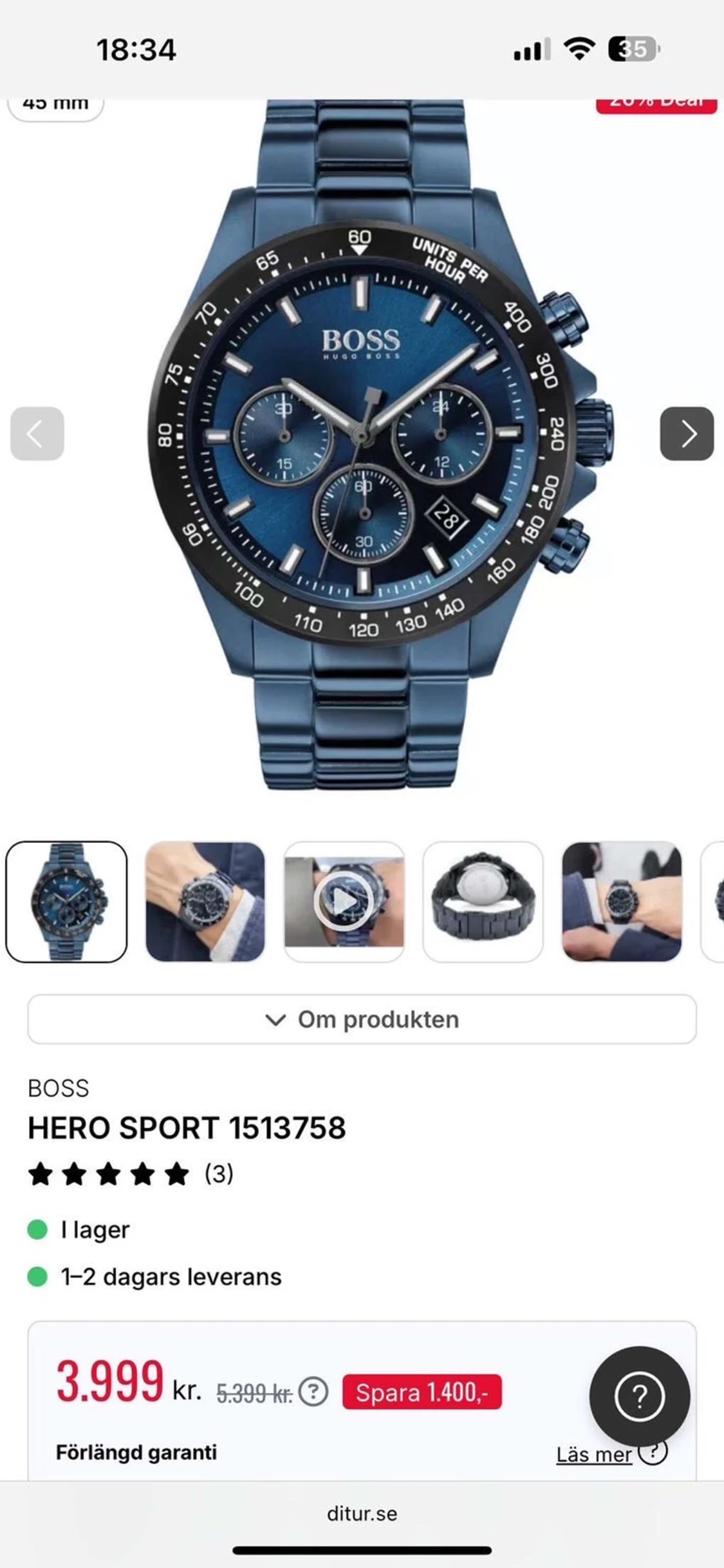 Blå Hugo Boss Hero Sport klocka - 2